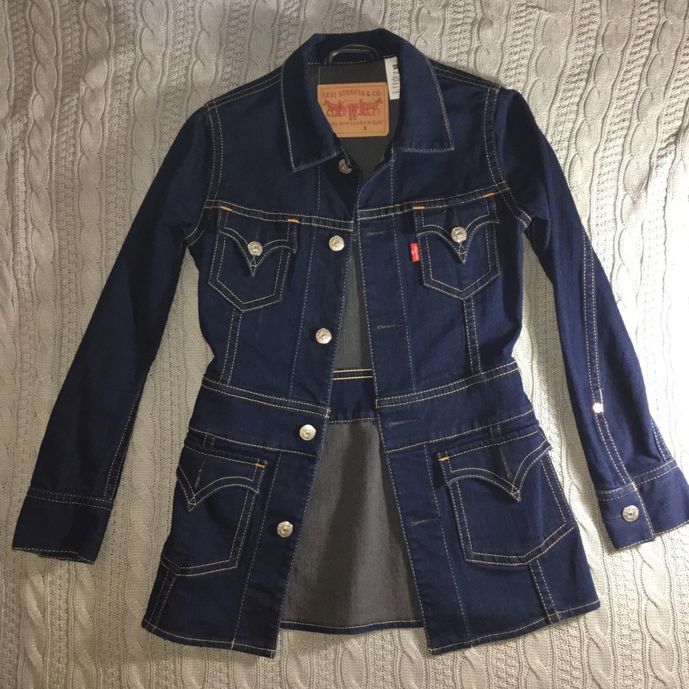 Levis Long Iconic Dark Denim Jean Jacket